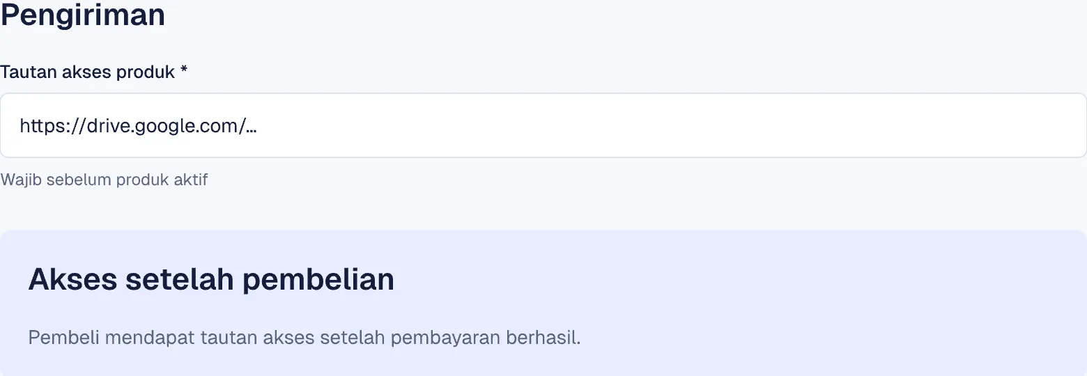 Pengaturan tautan akses produk