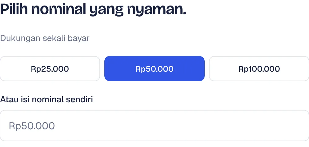 Pilihan nominal dukungan