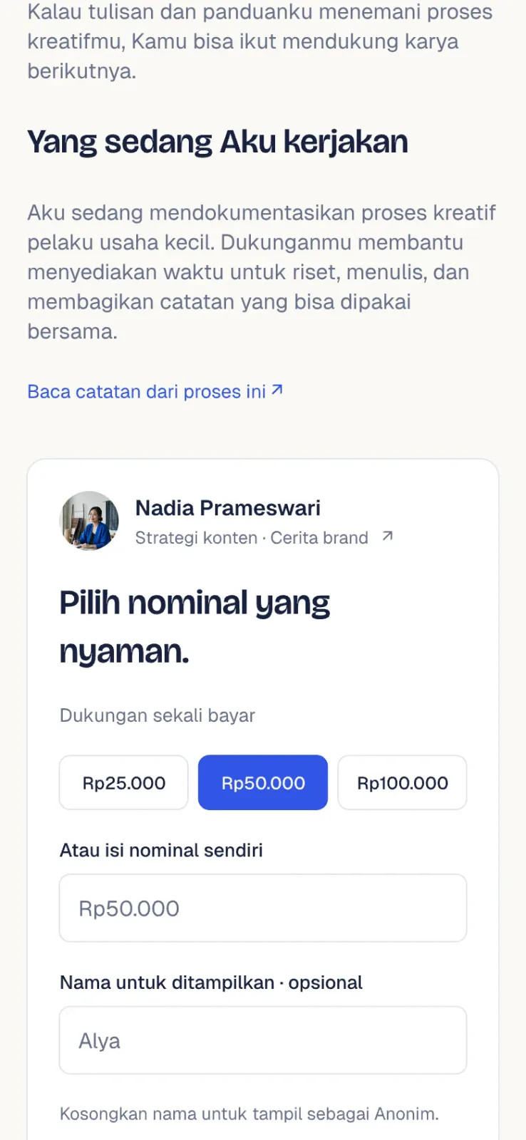 Halaman dukung karya di ponsel