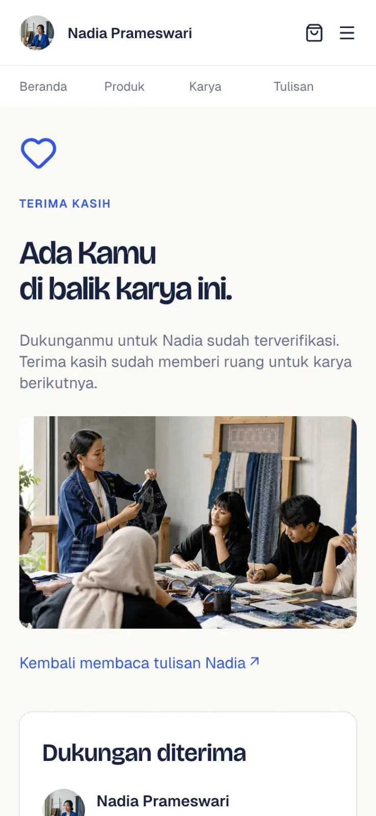 Halaman dukungan diterima di ponsel