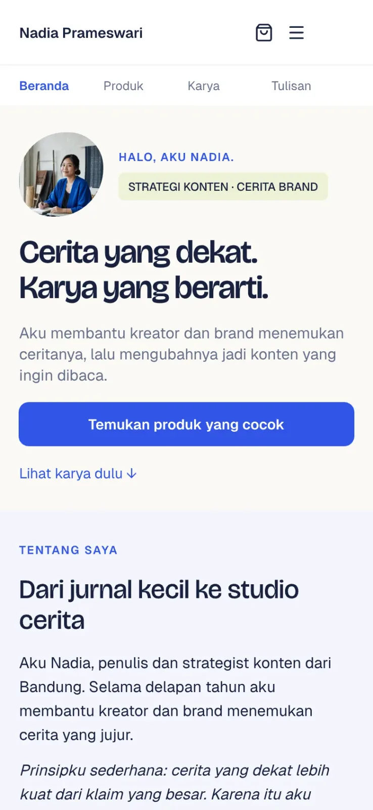 Beranda microsite di ponsel