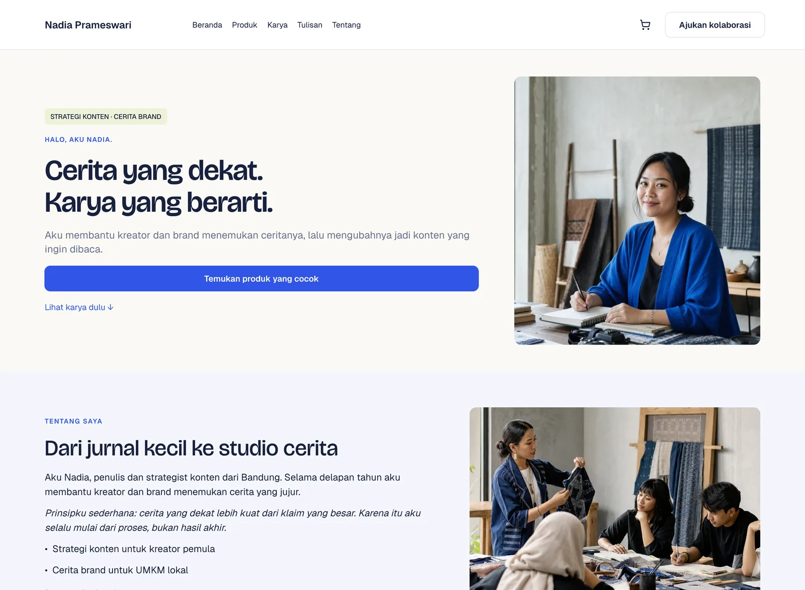 Beranda website kreator di desktop